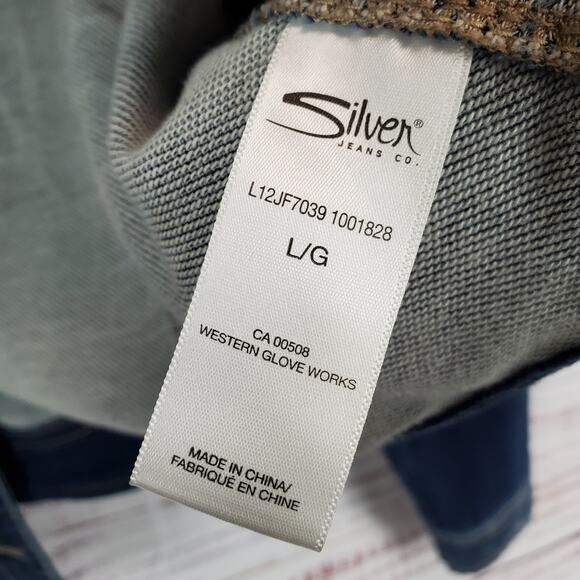 Silver jeans Co. Y2K Jean Jacket Blue Fade Button Pockets Denim Coat Size Large - Picture 7 of 11